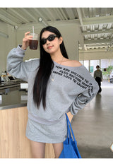 off-shoulder lettering sweater long-sleeved sweatshirt