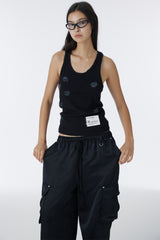 SATIN WIDE CARGO PANTS	(BLACK)
