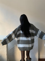 Hazy Hairy Stripe Loose Rose-Fit Knit