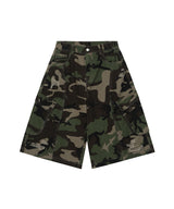Distressed Camo Cargo Bermuda Pants - CAMO