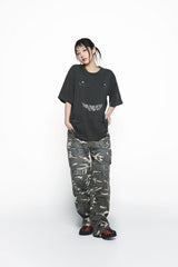 25SS DAMAGE WASHED WIDE CARGO PANTS CAMO