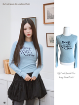 スカイVネックスパンデックススリム長袖Tシャツ