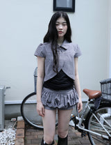 CHECKERED DOUBLE BLOUSE(GREY)