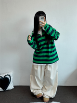 キュートカラーペティット👚ストライプロングスリーブTシャツ🎀❤💚3カラー