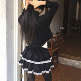Pobo suede velvet lace cancan mini skirt