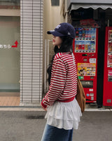 [BELLIDE MADE] ラッキー, ラウンドストライプカーディガン