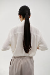 Linen crinkle half shirt, Ivory