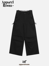 Lace Black Side Shirring Casual Pants