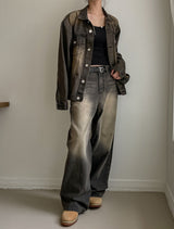 Betty Tin Beige Wide Denim Pants