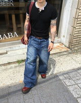 No.1832 damage slub wide denim PT