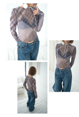 Kitsch Sheer Check Pattern Layered Top