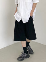 Two tuck wide banding half pants 2C