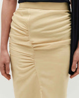 Sheer Shirring Slit Skirt _ YELLOW