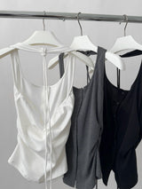 Single buckle ホルターネックレースアップノースリーブ Tシャツ