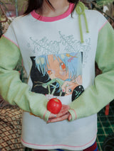UnsocialNight original design autumn and winter Ollie frog oliwa co-branded イラストプリントスウェットシャツセット for women