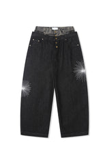 Deep indigo camo sagging denim pants