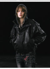2024FW“rain” Fur collar leather jacket