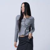 SIDE BUTTON POINT KNIT CARDIGAN (MELANGE GRAY)