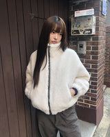 Deuren Quilted Fur Color-Block Zip-Up Jumper