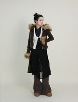 デッカウルフジョットフード付きファーニットジップアップジャケット (Wool Jacket)
