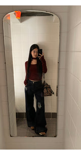 Stamp dark blue straight denim pants