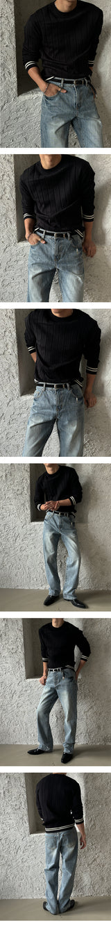 [MUSCLE FIT] LIne round neck knit(3color)