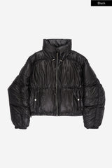 Piping shirring high-neck short padded jumper