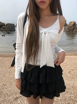 Dou Lace Tiered Banding Mini Skirt