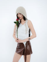PLEATES WRAP SKIRT [BROWN]