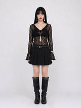 COWL-NECK LACE TOP (BLACK)