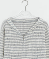 Yumehi Stripe Punching Hood Zip-Up Cardigan