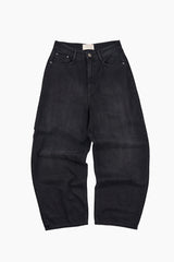 Black keyring wide denim pants