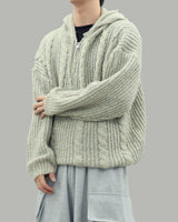 Noel Knit Hoodie Half Zip Up (Beige)