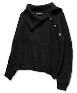 Oblique Collar Cross Button Knit_Black