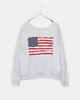 Murhit American Flag Printed One-Off Shoulder Long Sleeve Sweatshirt