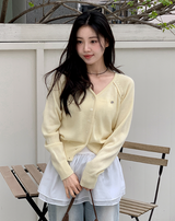 Motif Raglan V-neck Knit Cardigan (6color)