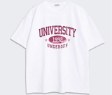 オーバーフィットクルーネックユニバーシティカーモ半袖Tシャツ ホワイトピンク