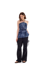 POCKET PRINTING HALTERNECK DRESS / BLUE