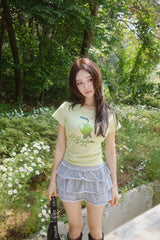 グリーンアップルラウンドスパンデックス半袖Tシャツ