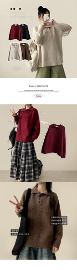 Uniting Loose Fit Color Wool Collar Knitwear