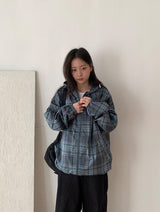 [unisex] キャンバーチェックフードウィンドブレーカー