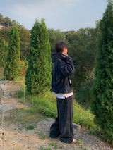  Velvet corduroy hooded zip up
