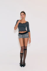 Sweetie Lace Trim 3/4 Sleeve Tee (Charcoal)