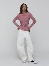 Side Shirring Stripe Top_Red