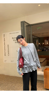 Gray Under Frill Layered Cardigan Top