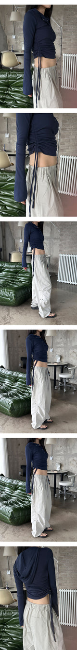 Shirring crop hood top(2color)