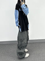 denim block cut-off longsleeve
