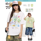 BETWEENAND サマーツートーンルーズフィットクルーネックプリントTシャツ