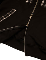 Oversized Fit Checkered Applique Hooded Zip-Up Black (FCF3ZP642M)
