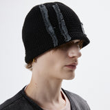 DENIM PATCHED KNIT BEANIE - BLACK